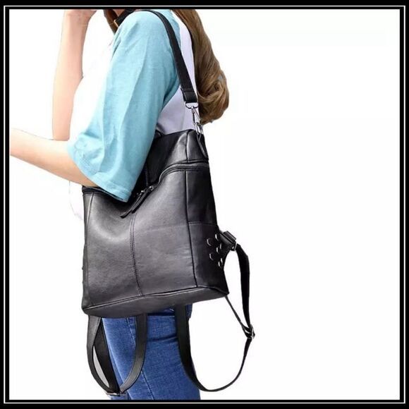 NEW HEMPSHIRE Vegan Leather Convertible Commuter Backpack - Picture 4 of 8